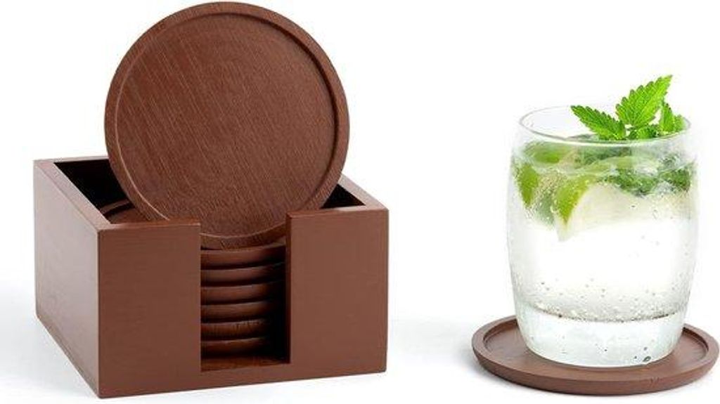 Houtene Glasunterteller 8-teilig, Gläser mit Holzunterteller, für Getränke, Bier, Glas, Kaffee, Holzunterteller für Kerzen, Dekorative Geschenke