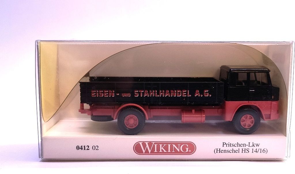 Wiking 041202 Pritschen-Lkw (Henschel HS 14/16) "Eisen- und Stahlhandel" schwarz/rot Maßstab 1:87 Modellauto (NOS)