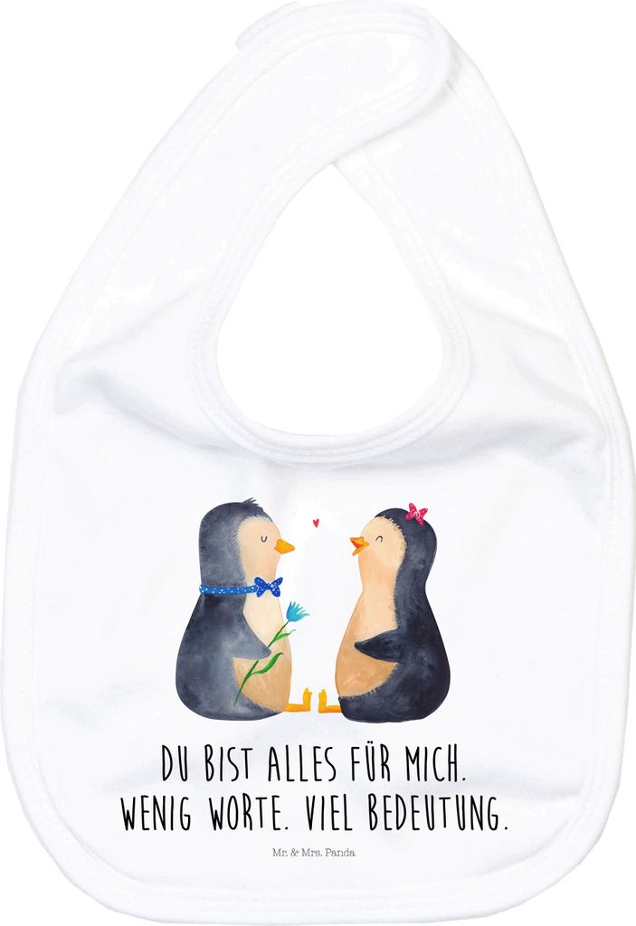 Mr. & Mrs. Panda Lätzchen Pinguin Pärchen - Weiß - Geschenk, Hochzeit, Für Babys, Schlabberlatz, Sabberlätzchen, Hochzeitstag, Pinguine, Baumw...