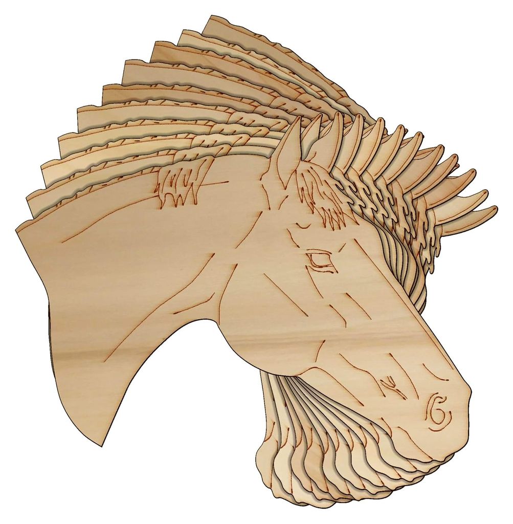 10 Holz-Pferdekopf-Bastelformen, 3 mm Sperrholz (18 x 23,4 cm, ohne Loch)