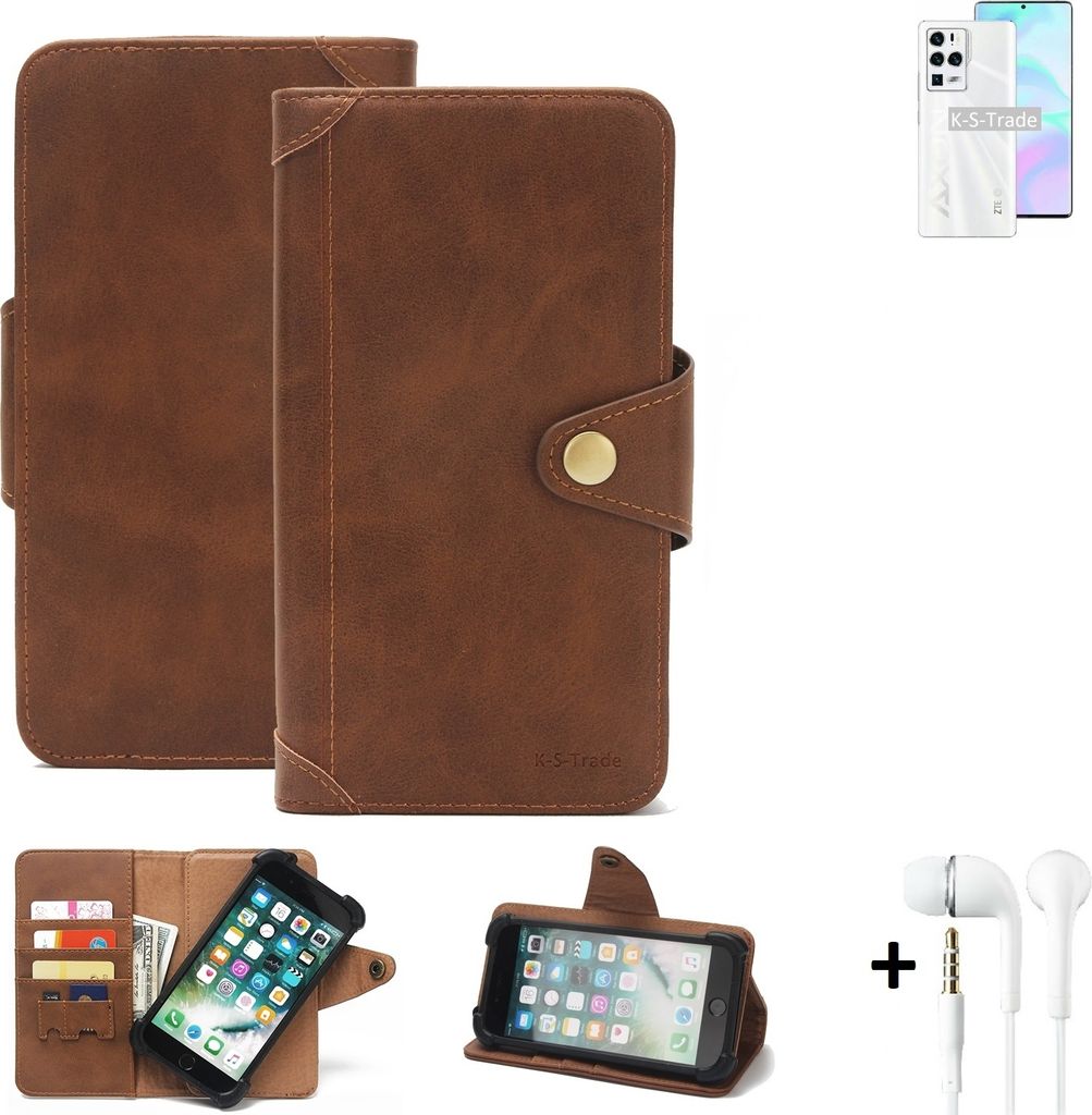 K-S-Trade Handyhülle Schutzhülle kompatibel mit ZTE Axon 30 Ultra Walletcase Bookstyle Schutz Case Hülle Wallet Flipcase Cover PolyurethanBraun ...