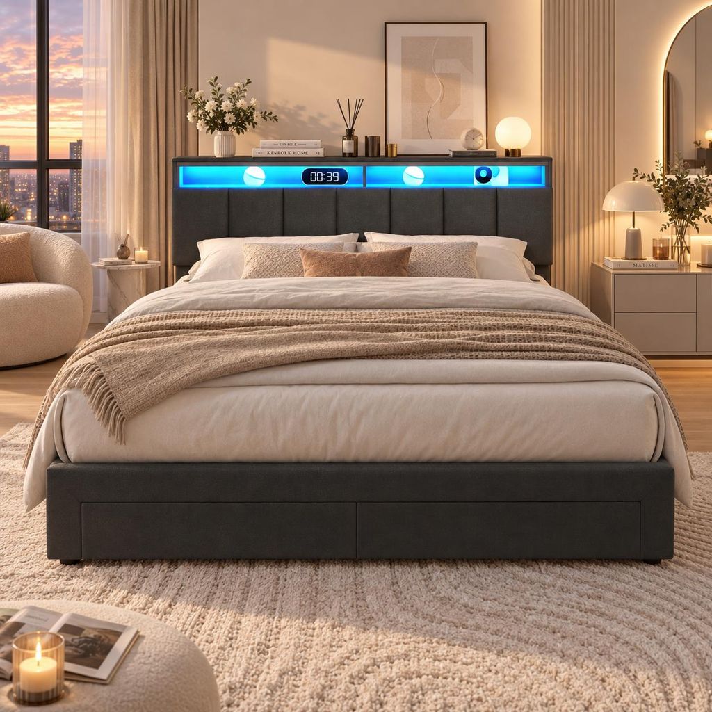 INONEFT Boxspringbett Polsterbett 160x200 cm mit LED, Produktbild  KI-generiertes Bild