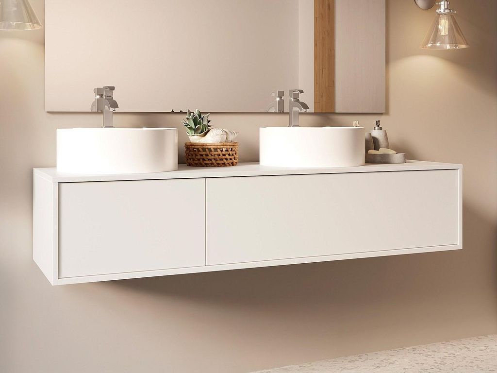 Waschbeckenunterschrank hängend Weiß - Doppelwaschbecken rund - 150 cm - ISAURE II
