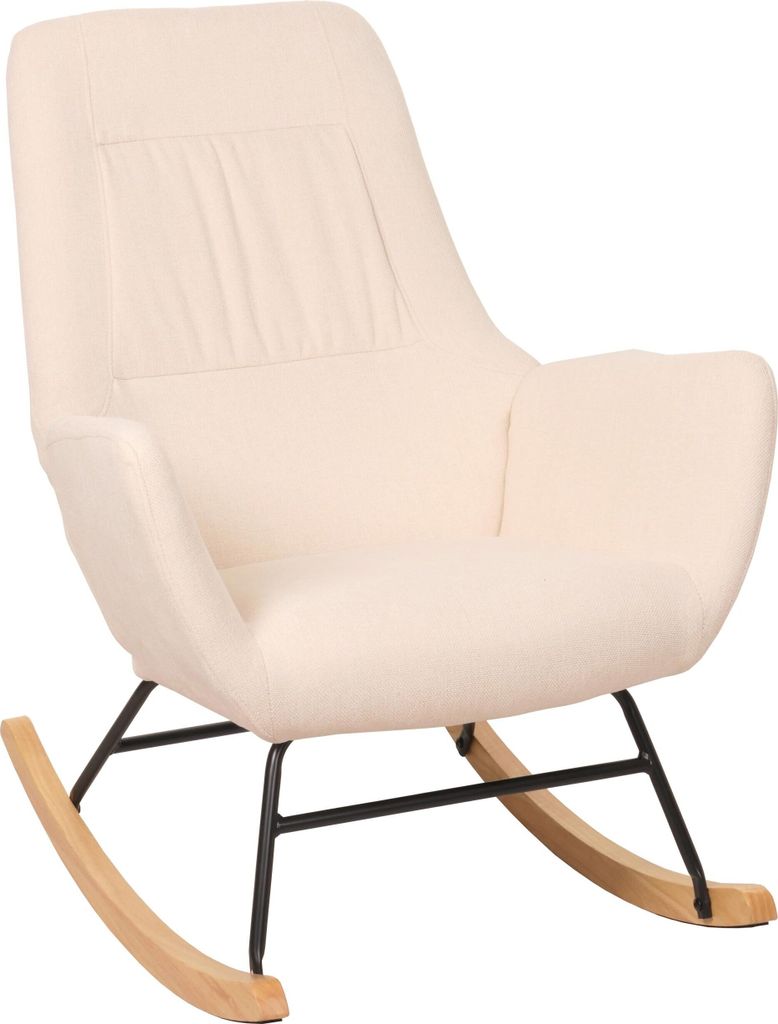 Schaukelstuhl HWC-N13, Schwingstuhl Relaxsessel Fernsehsessel, Massiv-Holz Metall Stoff/Textil 320g/m² creme
