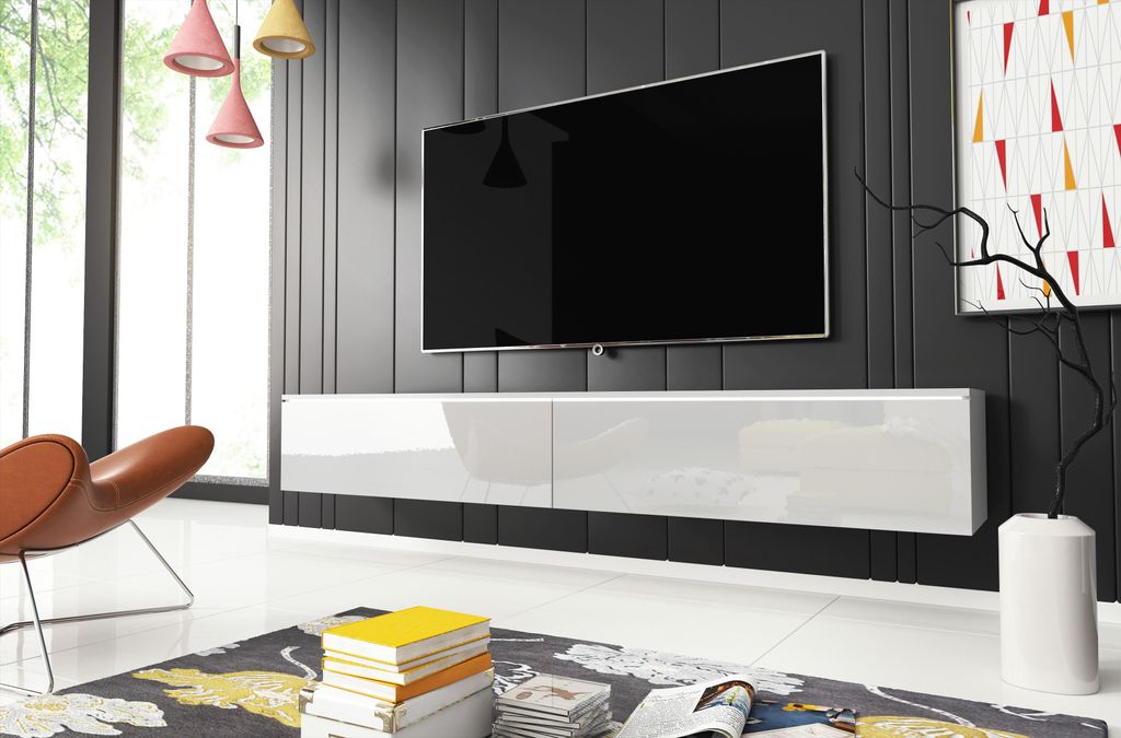 TV stolek CERIEE 180 - bílá / bílá lesklá Obrázek produktu 