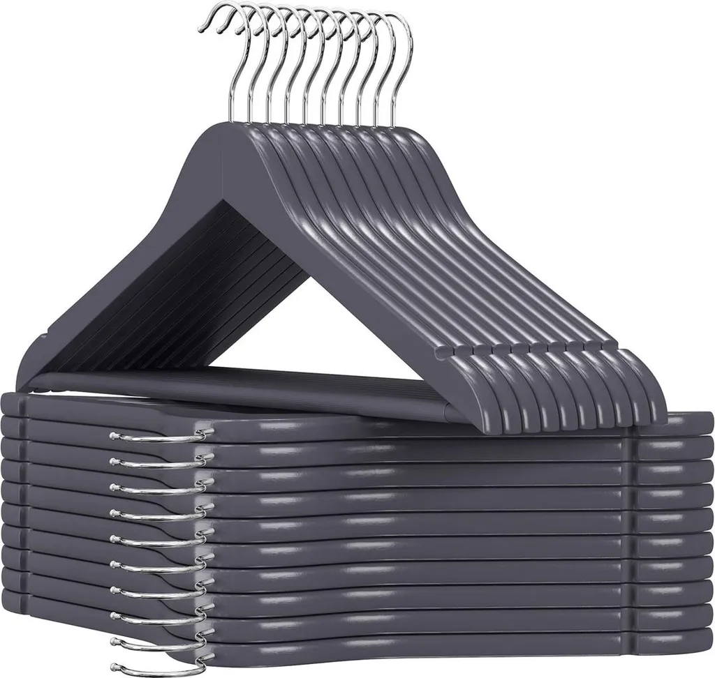 Cintre en bois pivotant gris-argent de luxe lot de 10 pièces robustes