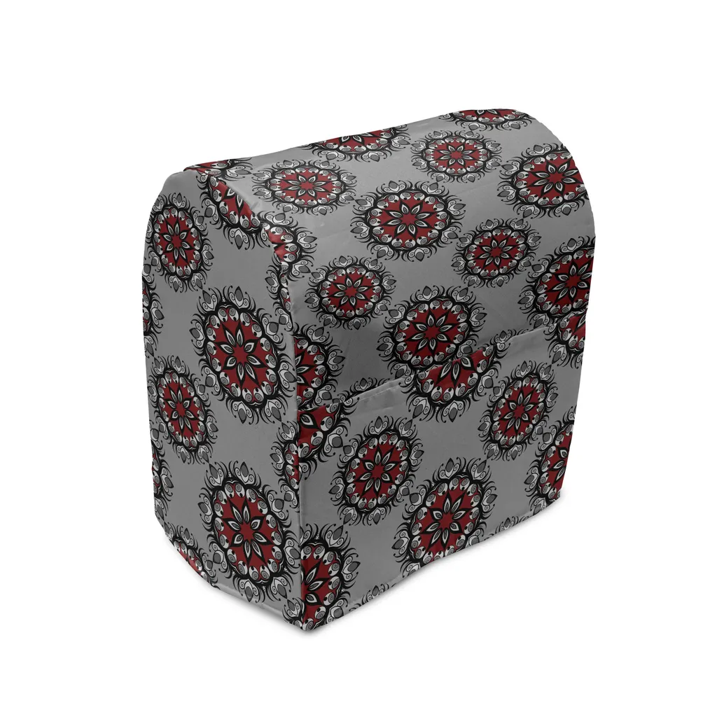 ABAKUHAUS Copertura per frullatore rosso e nero, fiore marocchino rosa, custodia per utensili da cucina con tasche, 36 x 39 x 24 cm, grigio pallido