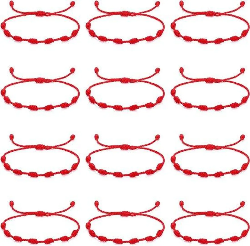 Bracelet rouge 7 nœuds réglable lot de 2 en fil de nylon tressé