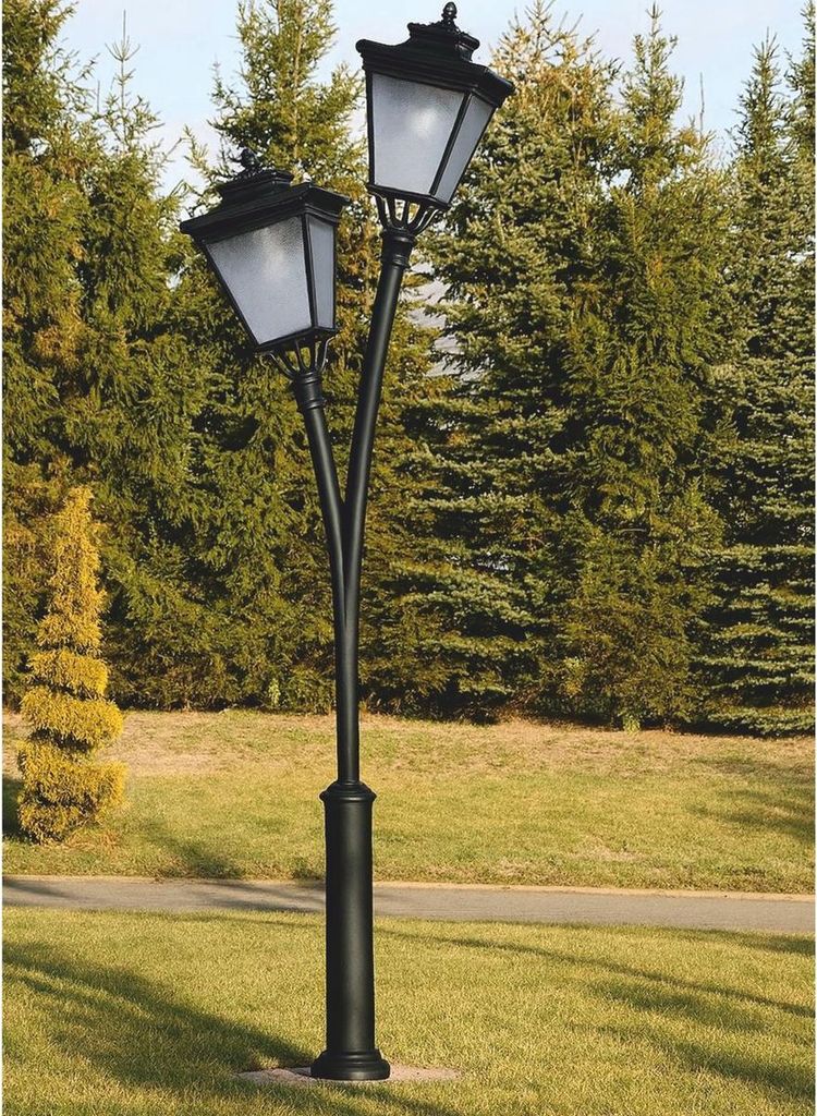 Casa Padrino Jugendstil Doppel Gartenlaterne Schwarz H. 353,5 cm - Außenbeleuchtung