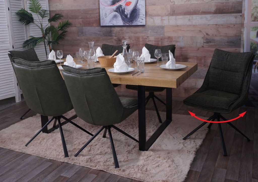 6er-Set Esszimmerstuhl MCW-N71, Küchenstuhl, drehbar Auto-Return, Stoff/Textil (420g/m²) grün