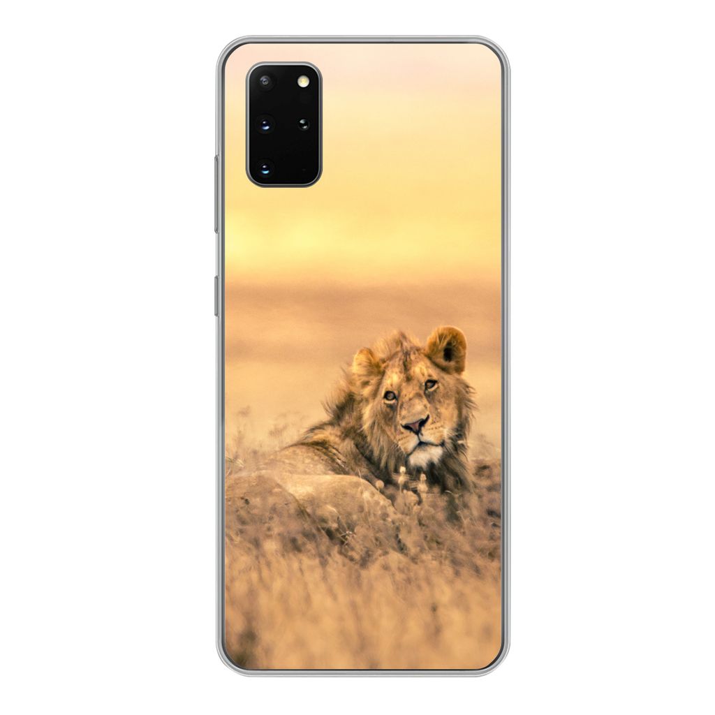 MuchoWow Handyhülle Schutzhülle Hülle für Samsung Galaxy S20 Plus Löwen - Gras - Himmel Silikon Softcase Handy Hülle - Hartschale