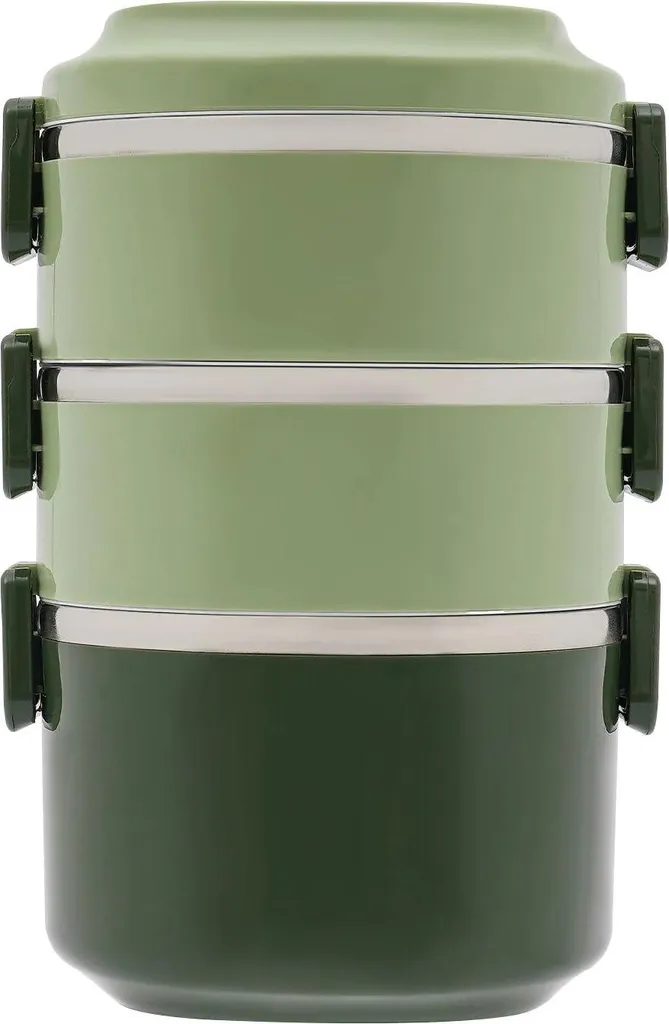 Lunchbox Isolée en Acier Inoxydable Vert 3 Couches Empilables - 2.1L