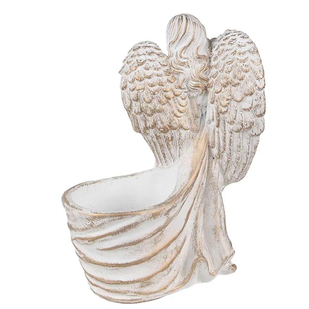 Pot de fleurs ange blanc pierre 22x13x30 cm : statuette décorative jardin