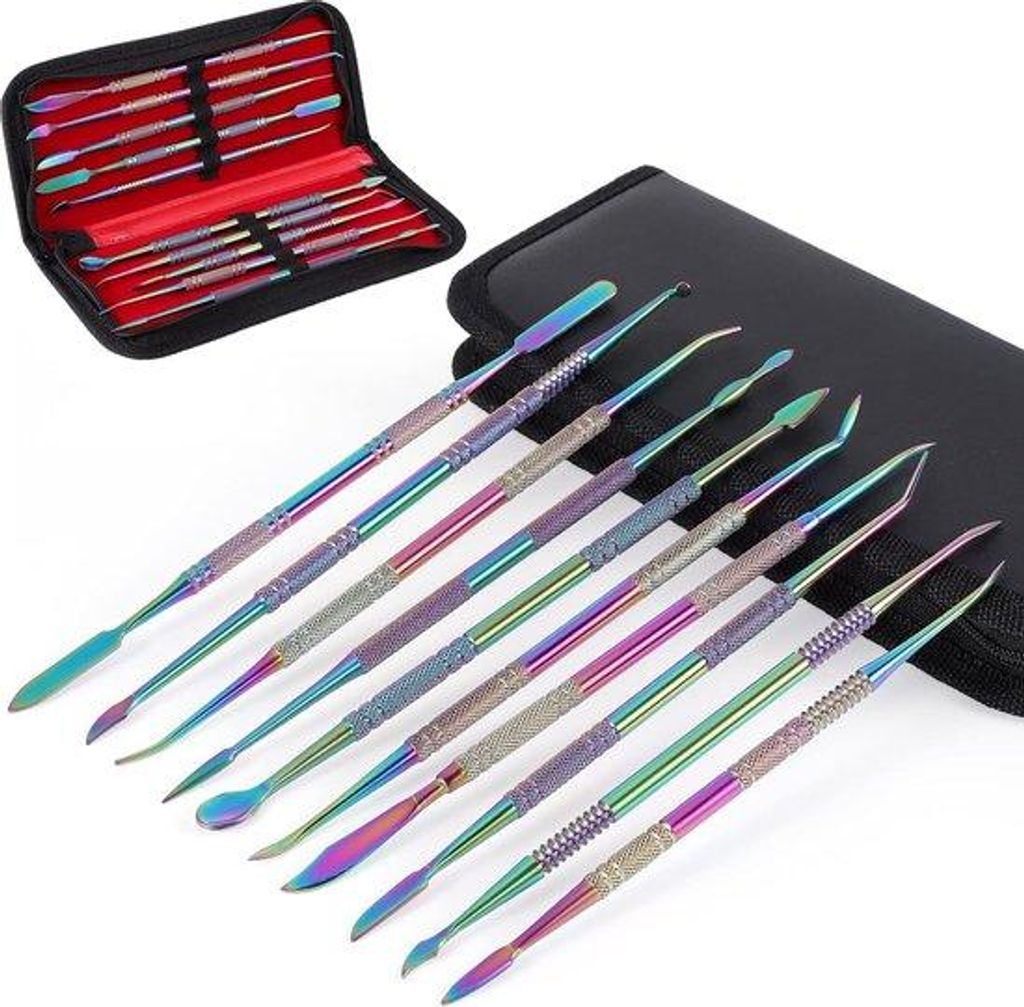 10er Set Met Doppeltes, Edelstahl Werkzeug, Spatel Beitel Carver Set Mit Tragetas Für Bildhauerei, Detailarbeiten, Keramik Carving