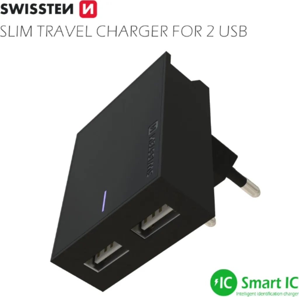 Swissten Adattatore Di Rete Smart Ic, Ce 2X Usb 3 A Potenza Nero - 1