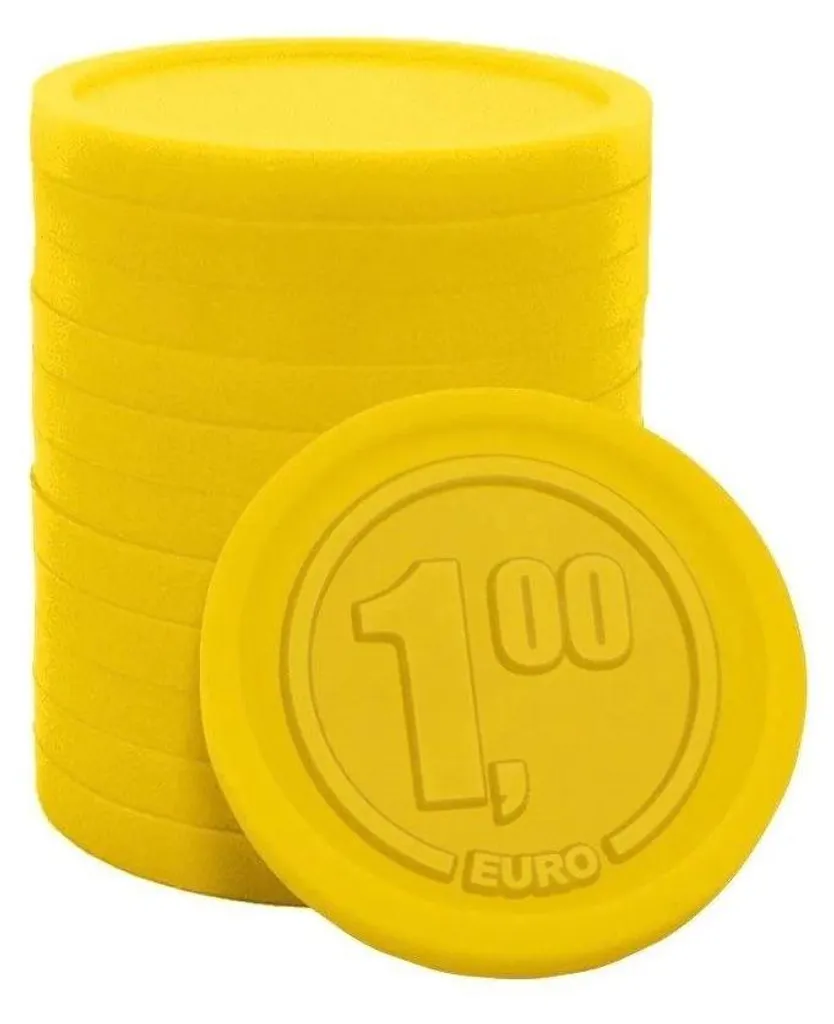 Jetons de paiement 1€ anti-fraude jaunes en relief - Pack de 250 pièces
