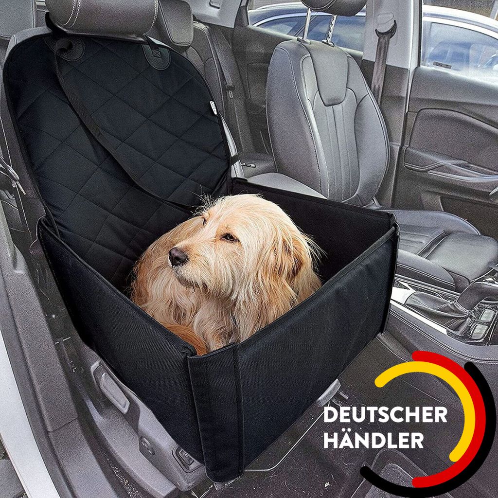 Hunde Vordersitz Autositz für Kleine Mittlere Hunde mit Sicherheitsgurt Faltbare Hundedecke Autositzbezug Beifahrsitz Wasserdicht Transporttasche Schwarz 