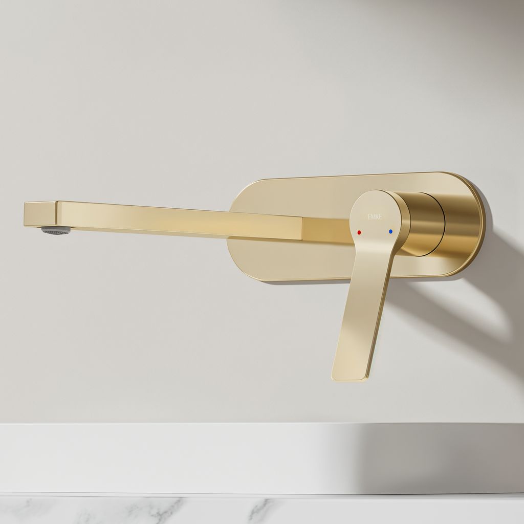 EMKE Wasserhahn Badarmatur 288x210x70mm Einhebel Mischbatterie, Warm und Kalt Waschbecken Armatur, Wandmontiert Waschtischarmatur - Champagner-Gold