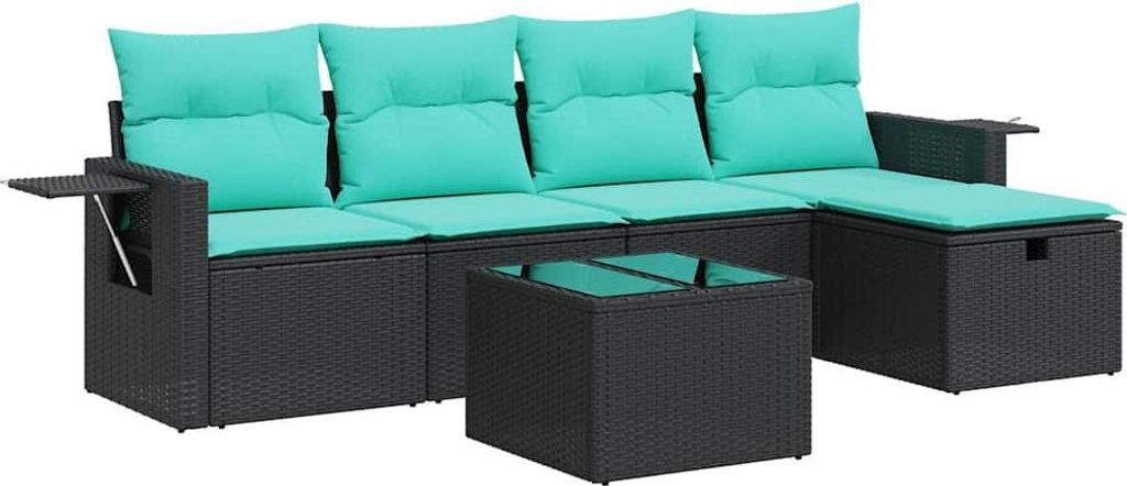 6-tlg. Garten-Sofagarnitur mit Kissen Schwarz Poly Rattan