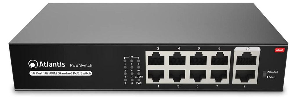 Atlantis Switch, PoE, 10 poorten, 10/100 Mbps, 8 Productafbeelding 
