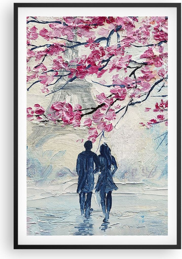 Gerahmtes Poster - Schwarzer Rahmen - Paar Paris Baum - 61x91,5 cm - Wand Bild - Wanddeko - Wandbilder - Kunstposter - Wandposter - Bilderrahmen - ...