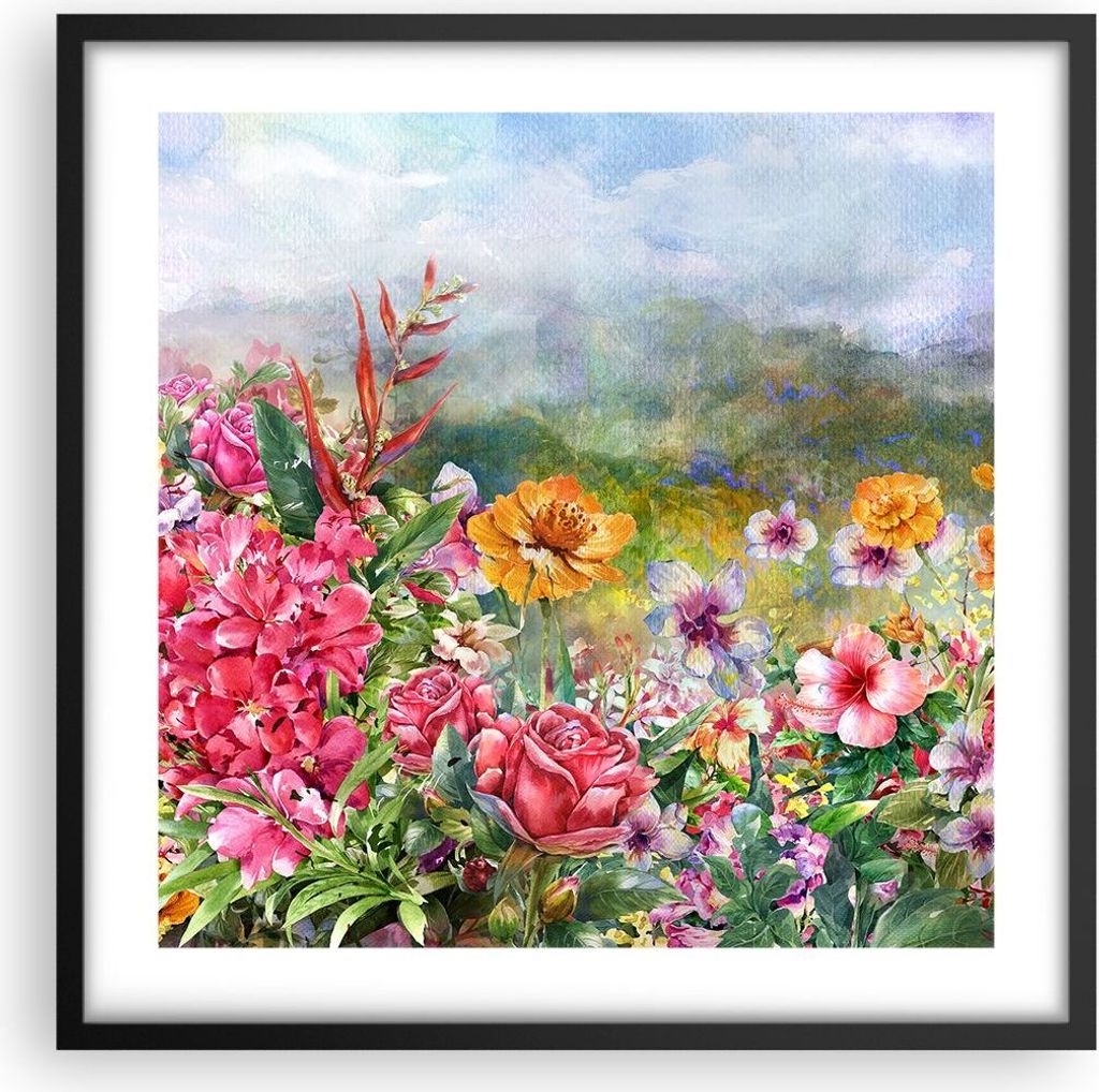 Gerahmtes Poster - Schwarzer Rahmen - blume sommer natur - 50x50 cm - Wand Bild - Wanddeko - Wandbilder - Kunstposter - Wandposter - Bilderrahmen -...