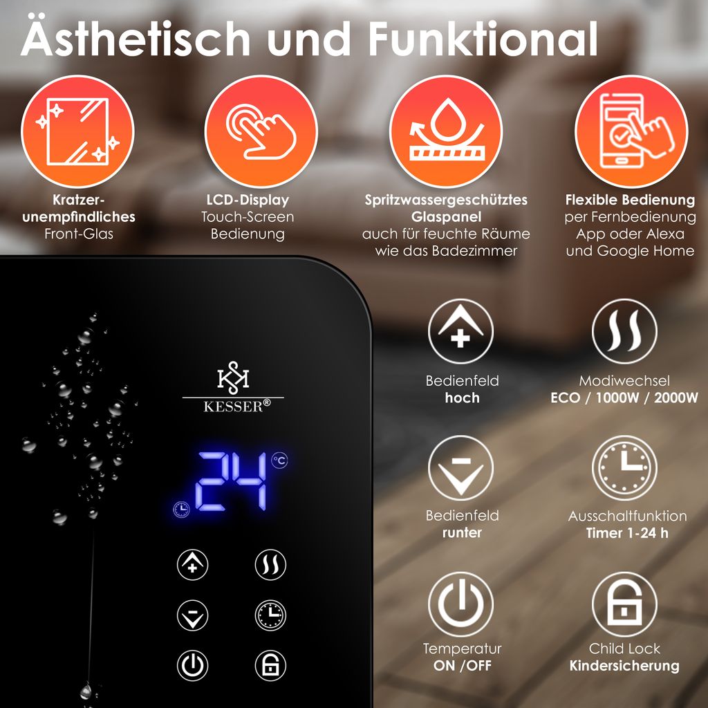 KESSER® Elektro Glasheizung Konvektor Elektroheizung Produktbild 4