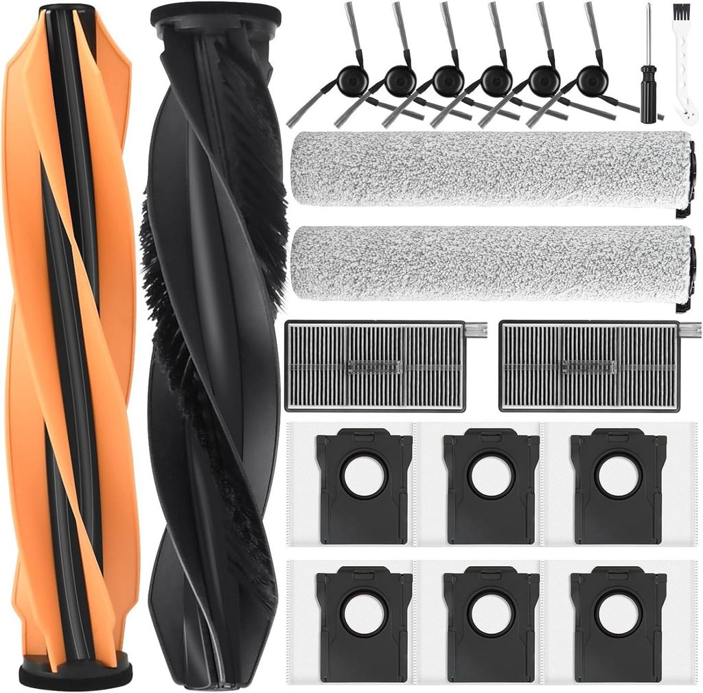 20 Stück Aqua 10 Ultra Zubehör für Dreame Aqua10 Ultra Saugroboter, 1 Hauptbürste 6 Staubbeutel 2 Rollen-Wischtuch 2 HEPA Filter 6 Seitenbürst...
