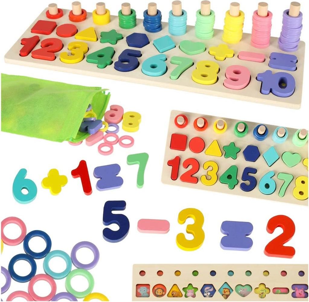 Trieur de chiffres en bois Montessori 3en1 13x36cm Image du produit 