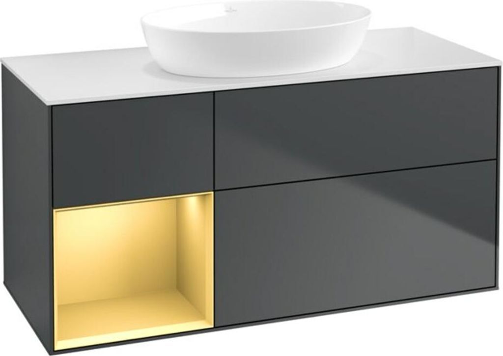 V&B Waschtischunterschrank Wandbeleuchtung Finion 120cm, Pl w m, Rg g m Lac, md bl. m Lac