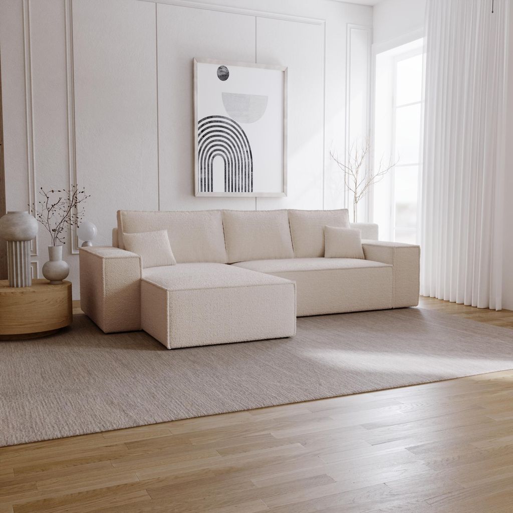 Ecksofa mit Schlaffunktion Bergamo L - Sofa 275 cm mit Bettkasten - Links, Ecksofa L-Form, Schlafsofa Beige (Anthology 3)
