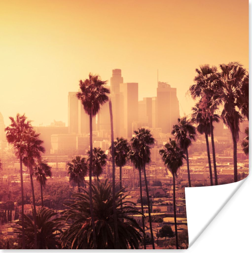 MuchoWow Poster Palme - Skyline - Sonnenuntergang - Architektur 100x100 cm - Babyzimmer