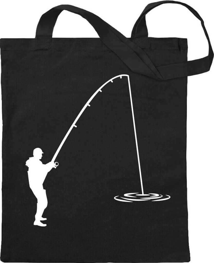Kiwistar - Baumwolltasche - schwarz - Angler Angeln Angelplatz - Tragetasche Stoffbeutel Umhängetasche langer Henkel