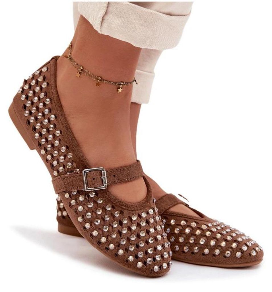 Damenturnschuhe Offene Ballerinas Mit Strass Und Riemchen Braune Wilvessa 37