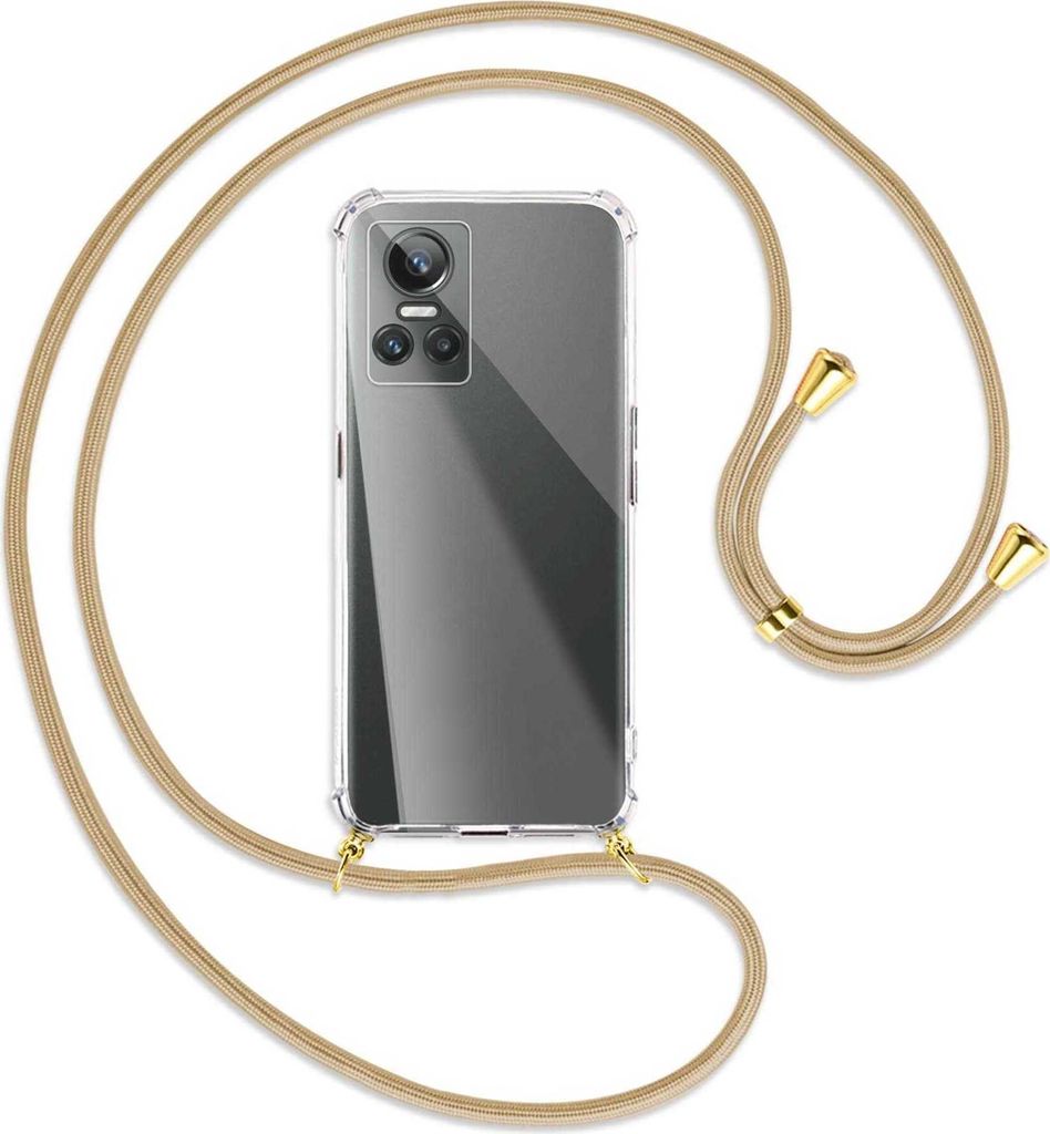 Handykette Backcover-Schutzhülle mit Band (Metall goldfarben) für Realme GT Neo 3 - caramel