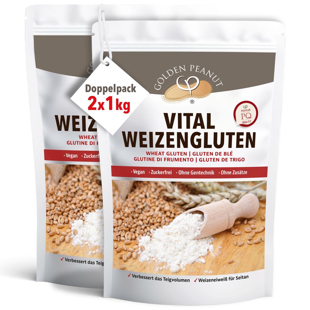 GOLDEN PEANUT Vital Weizengluten 2x 1 kg - natürliches Produktbild 