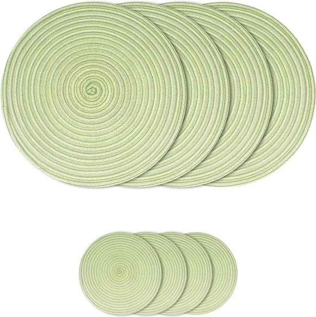 Sets de table ronds en tissu de coton vert pour cuisine et salle à manger