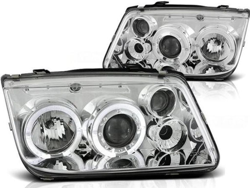 LED Angel Eyes Scheinwerfer passend für VW Bora 98-05 chrom