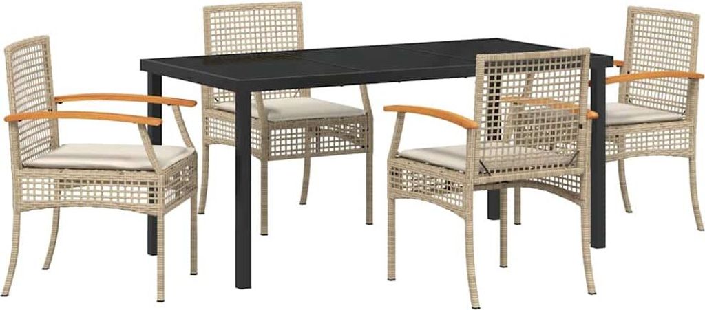 vidaXL Garten Essgruppe mit Kissen 5 pcs Beige und Schwarz Rattan