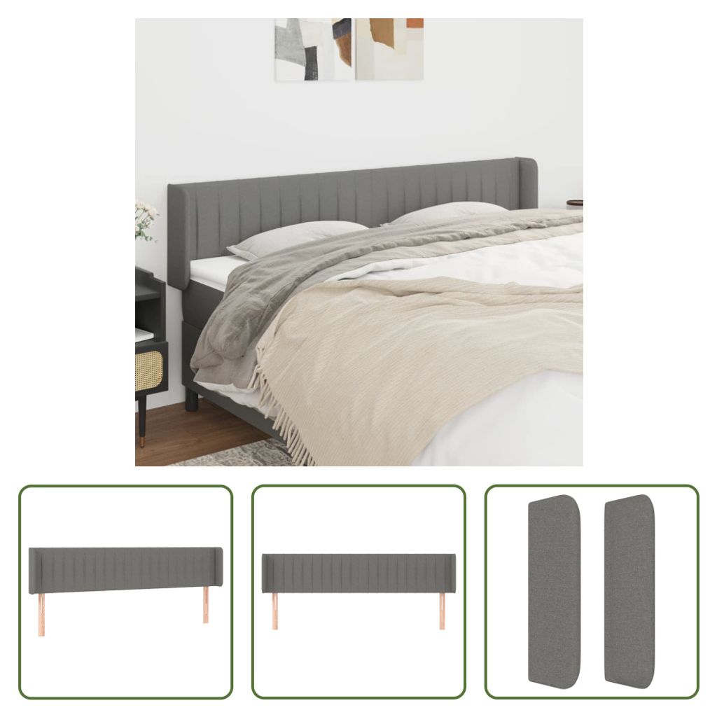 The Living Store Kopfteil mit Ohren Dunkelgrau 183x16x78/88 cm Stoff