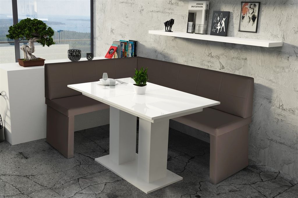 Eckbankgruppe 168x128 cm ROBIN R Braun / Esstisch DANTE Produktbild 
