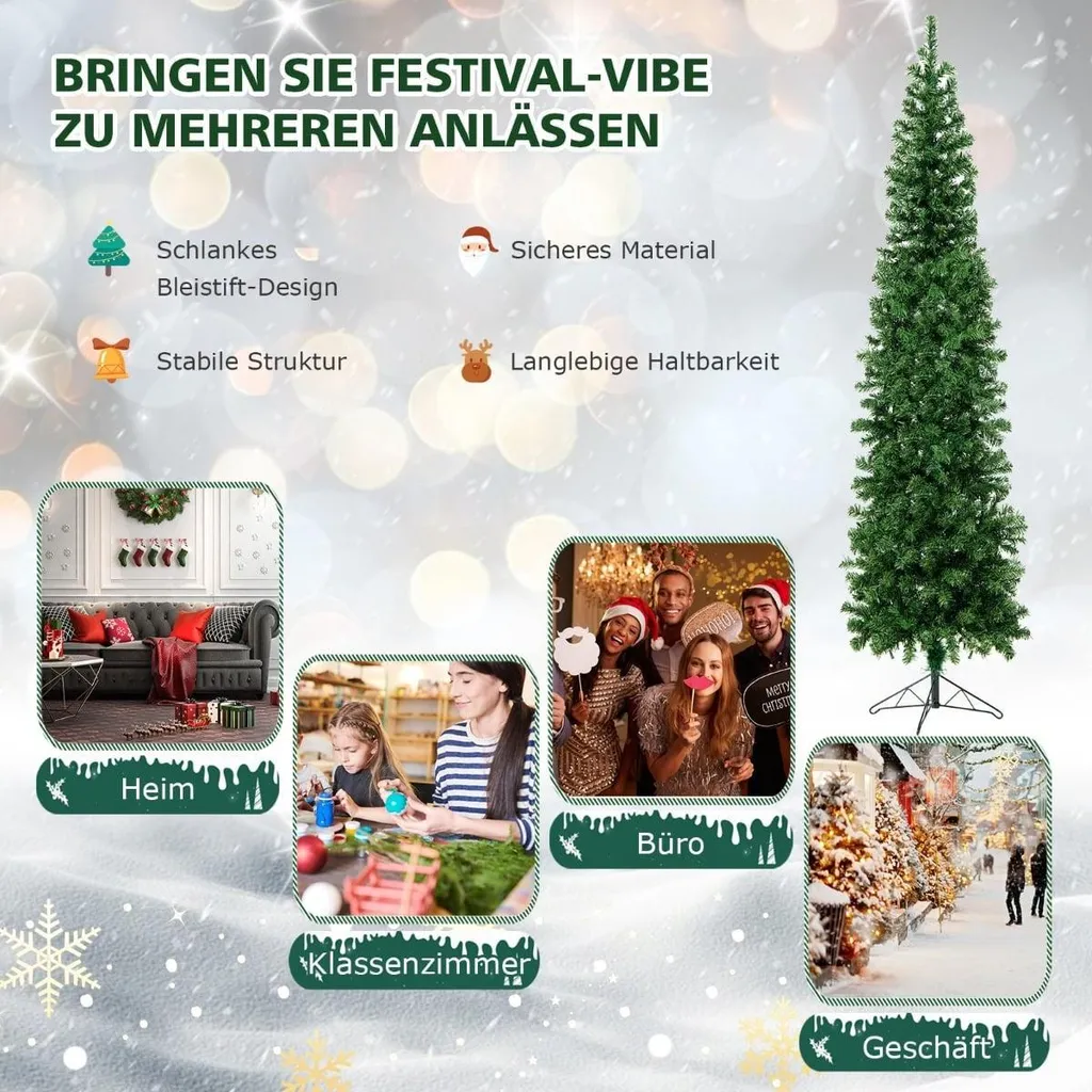 Sapin de Noël demi-format 210 cm avec 150 LED intégrées pour intérieur