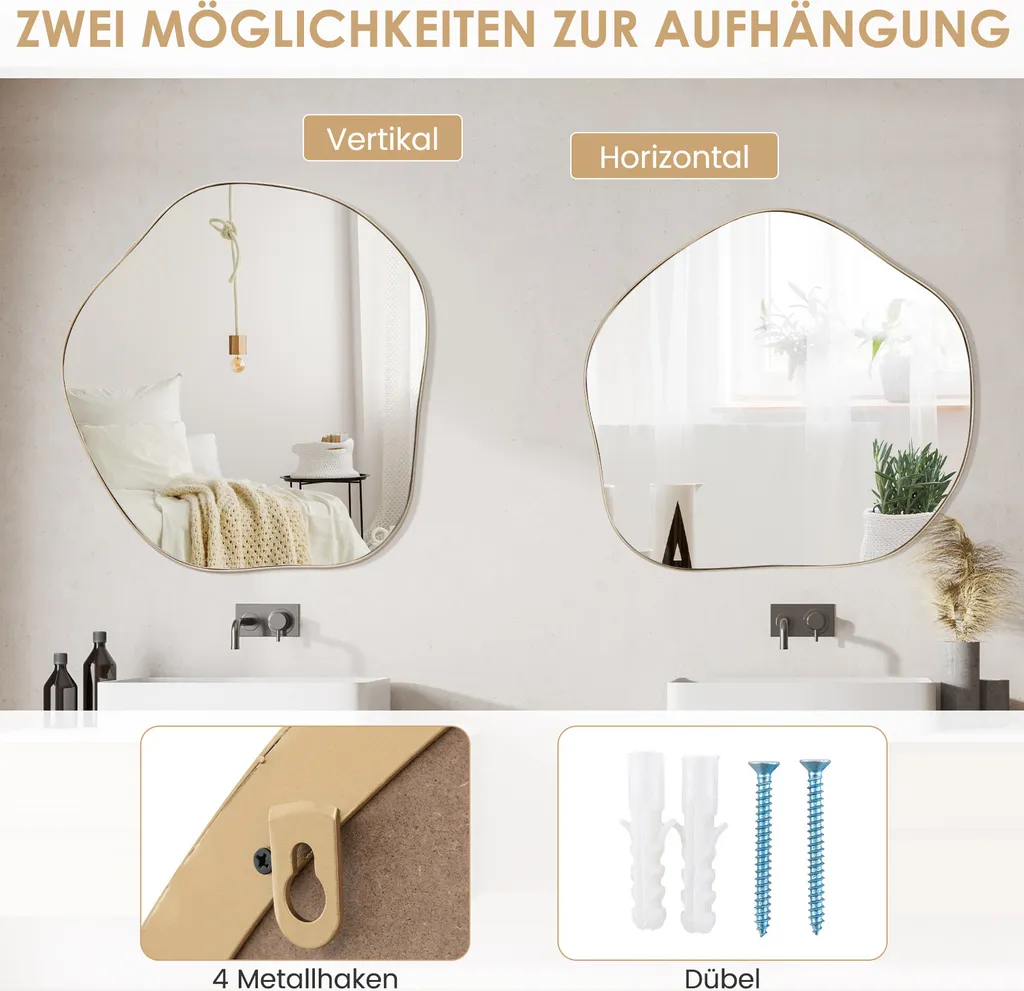 Specchio Irregolare 75x70cm Costway: Cornice Legno e Stile Moderno - 5
