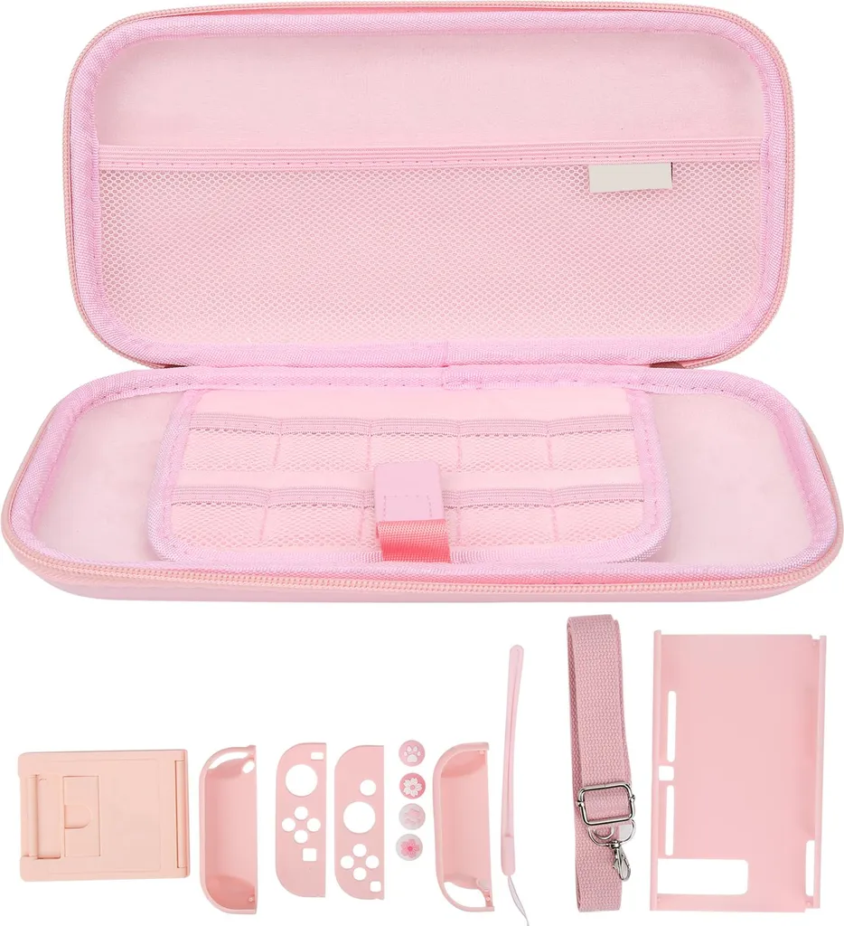 Sacoche Nintendo Switch Rose avec Film de Protection Écran et Coque
