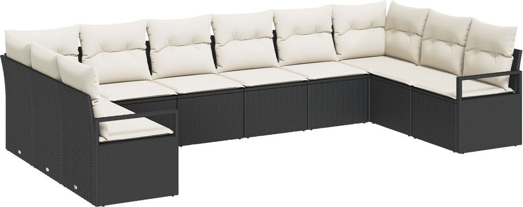 Möbel 10-teiliges Garten Sofa Set mit Kissen Schwarz Poly Rattan, 2-Sitzer Garten Sofa mit Stauraum & Kissen Schwarz Poly Rattan - Gartensofas 335...
