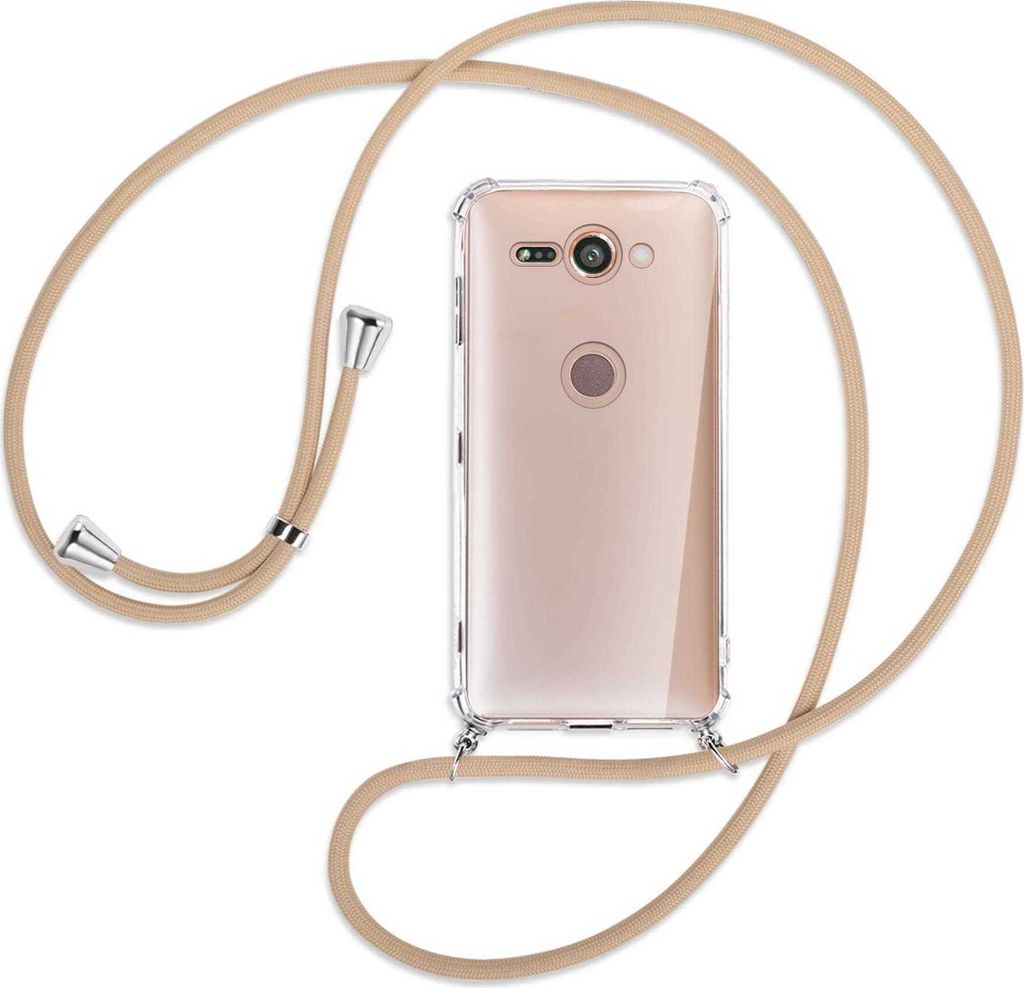 Handykette Backcover-Schutzhülle mit Band (Metall silberfarben) für Sony Xperia XZ2 Compact - beige