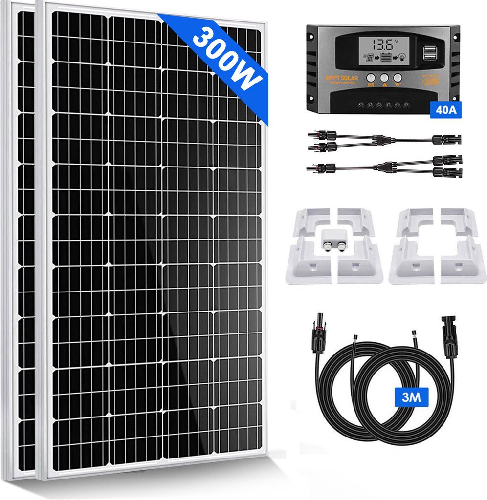 300W Wohnmobil Set Solarpanel Solarmodul 2X150W 12V Monokristallin Mit Montage PV Halterung für RV Camping Haus