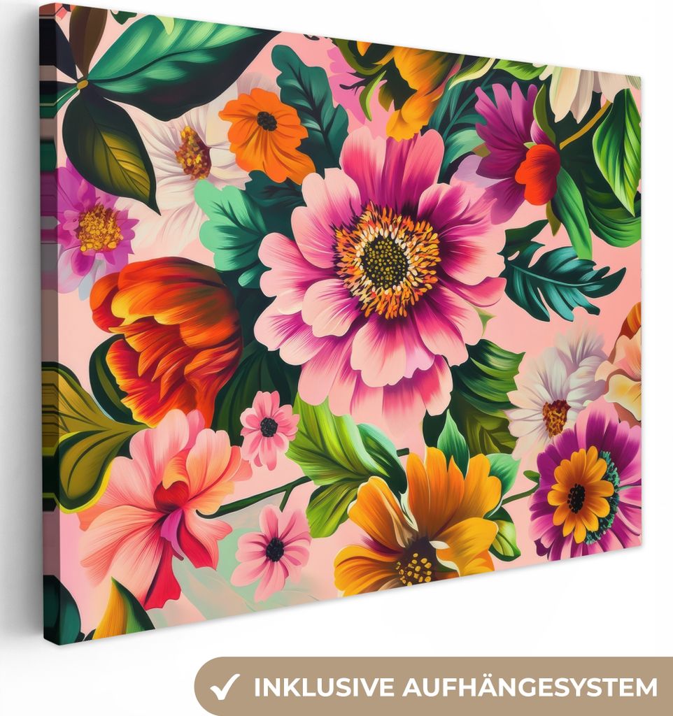 Leinwand Bilder 40x30 cm - Eklektisch - Blumen - Bunt, Bild Modern, Wanddeko, Gemälde
