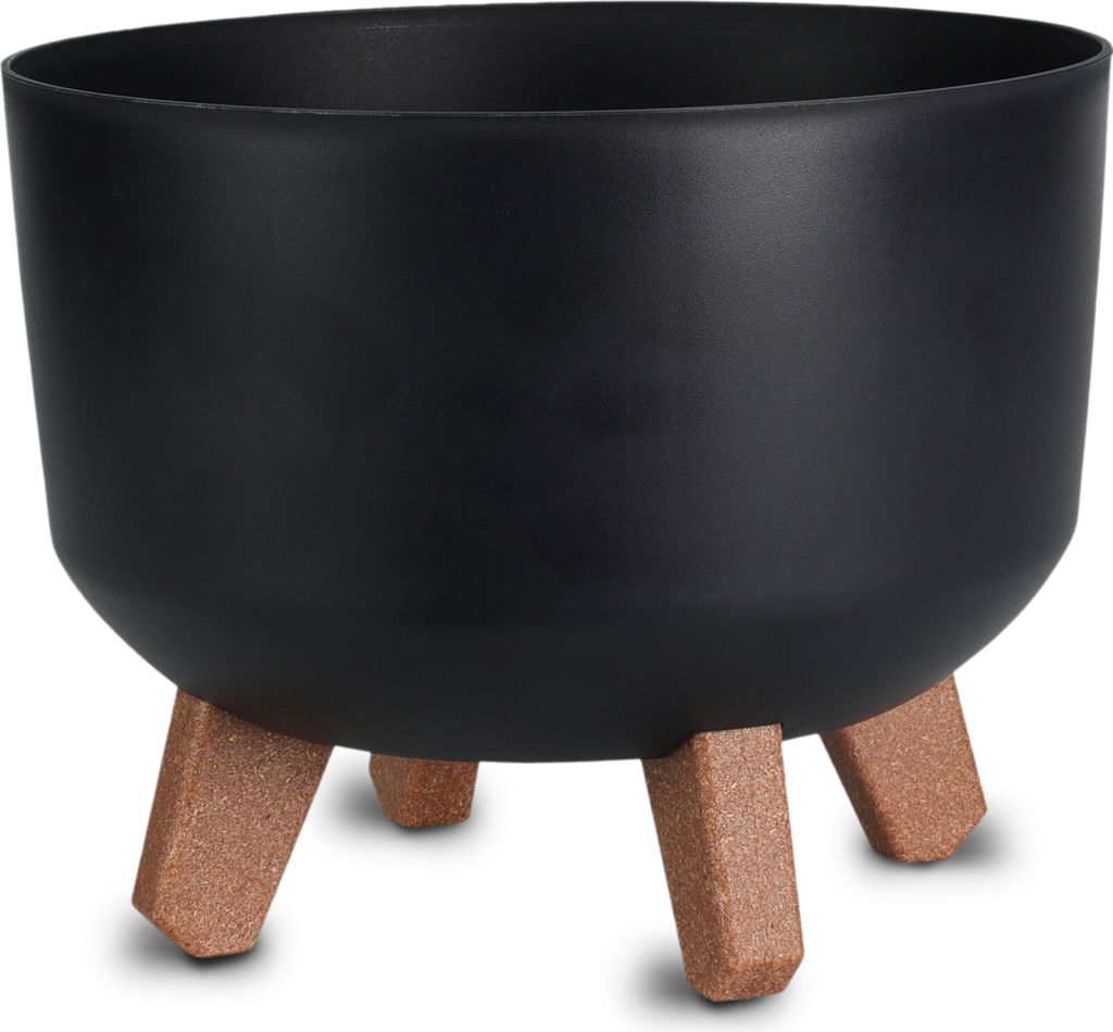 3.06 Kunststoff Blumentopf auf Füßen - ca. Ø 23 cm - Pflanztopf mit Wasser Speicher - Farbe: schwarz (groß)