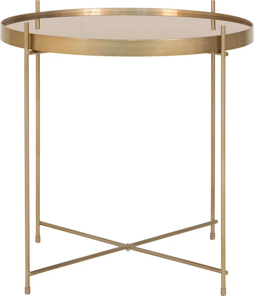 Lisa Design Glina Table basse ronde en métal doré et verre trempé 48cm